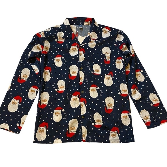 NWT Old Navy Brown Face Santa Claus Christmas Unisex Button Pajamas Shirt  XXL - Picture 6 of 16